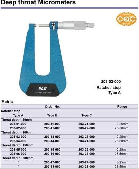 Deep throat Micrometers. Type C 0-25 * 50mm. 0-1inch.Quality goods.203-21-000