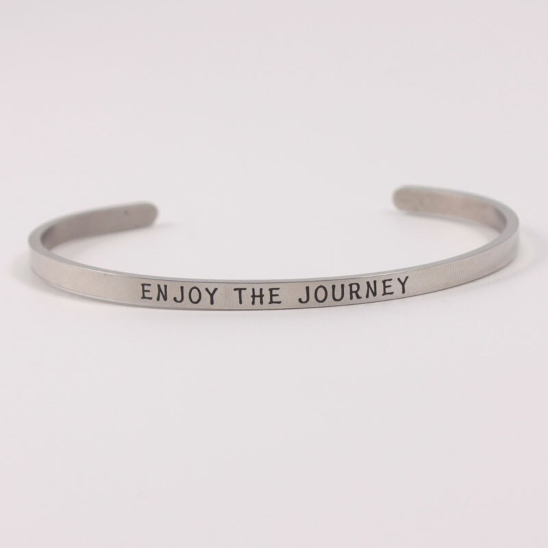 BELIEVE IN YOUR DREAMS Stainless Steel Positive Inspirational Quote Engraved Cuff Mantra Bracelet Bangle For Women Men: ENJOY THE JOURNEY