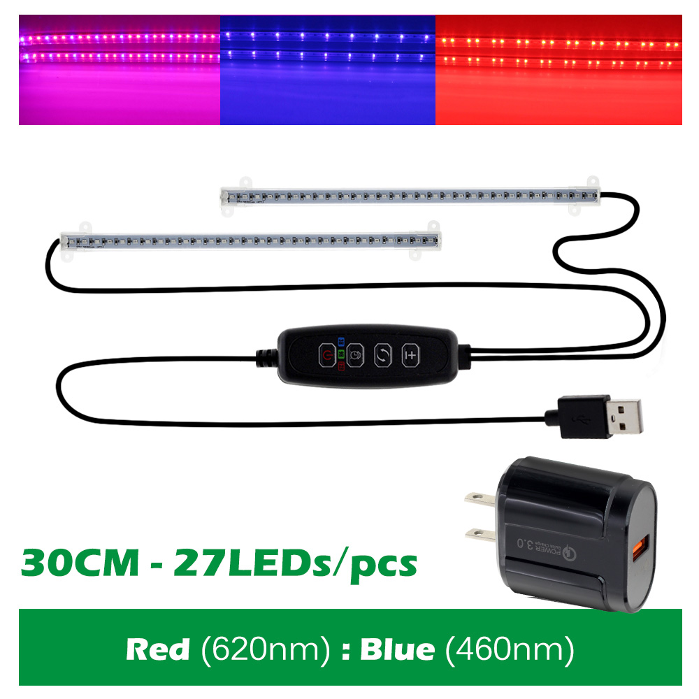 Dimmable LED Grow Light Full Spectrum USB Indoor Plant Growth Lights Strip with Controller LED Bars for Greenhouse Veg Seedlings: RB-30cm US Adapter