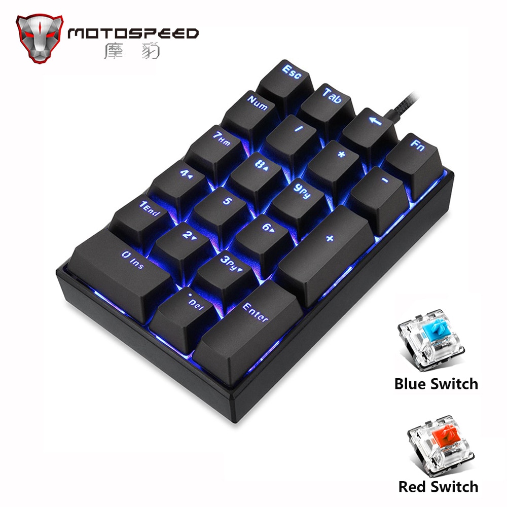 Motospeed K23 OSU Mechanical Numeric Keypad Wired Mini Numpad LED Backlight Keyboard Extended Layout Blue/Red Switch for Cashier