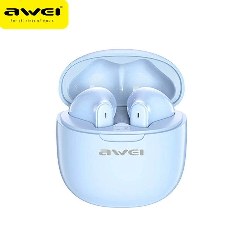 Awei T68 ENC słuchawki douszne z redukcją hałasu 5.3 słuchawki Bluetooth z 4 Mic bezprzewodowy zestaw słuchawkowy Gamer HiFi Bass Sound słuchawki sportowe: Niebieski