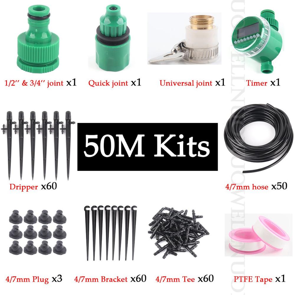 5~50M Smart Garden Watering System Automatic Micro Drip Irrigation Watering Kits Garden Watering Timer Kit Irrigation System: 50m Black Kits