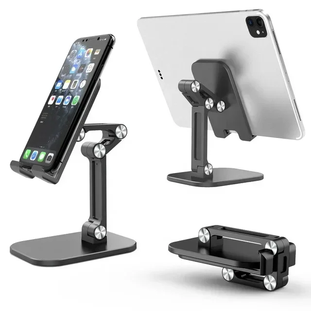 Desk Mobile Phone Holder Stand For IPhone IPad Xiaomi Adjustable Foldable Desktop Tablet Holder Universal Table Cell Phone Stand: black