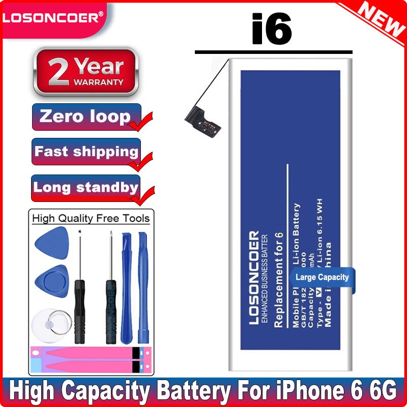 4500mAh per Apple iPhone 6S batteria 5 5s 5C 6 / 6S Plus 7 7 Plus 8 X /XS / XS Max / XR / 11 batteria strumenti gratuiti adesivi: For iphone 6