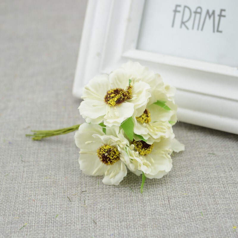 6 Stks/partij Cherry Blossom Kunstbloemen Trouwauto Vaas Voor Thuis Decoratie Bruid Boeket Handgemaakte Zijden Planten: milk white