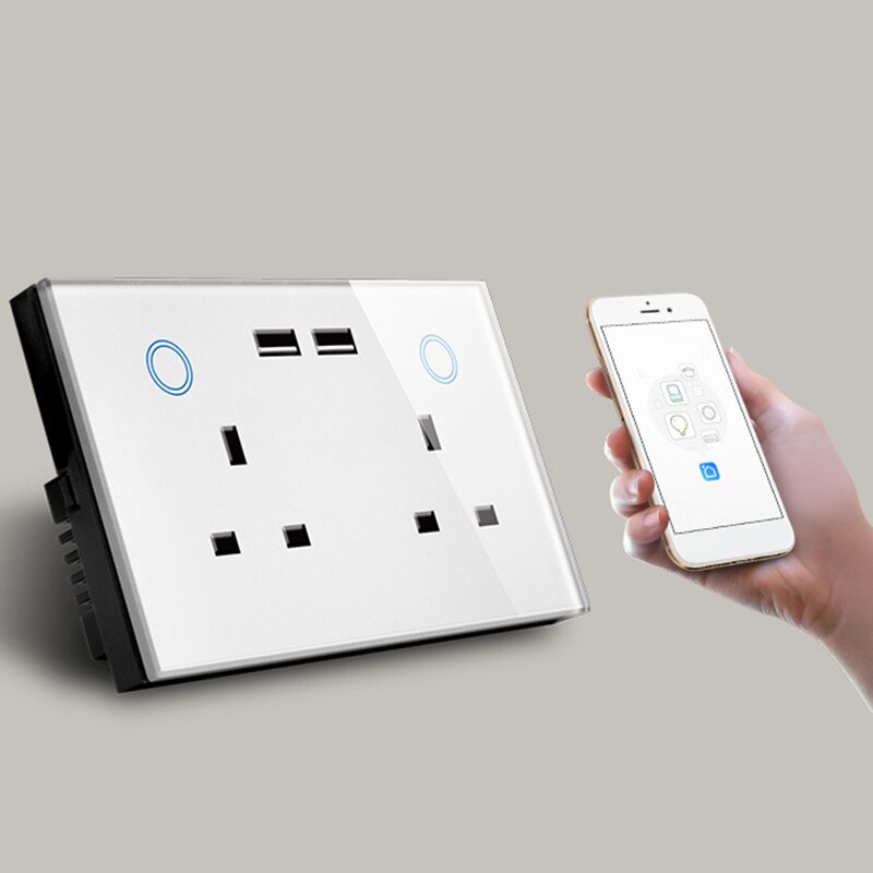 UK Plug, WIFI Smart USB Wall Socket UK Power Plug 15A Power Press Switch Wireless Homekit Charging
