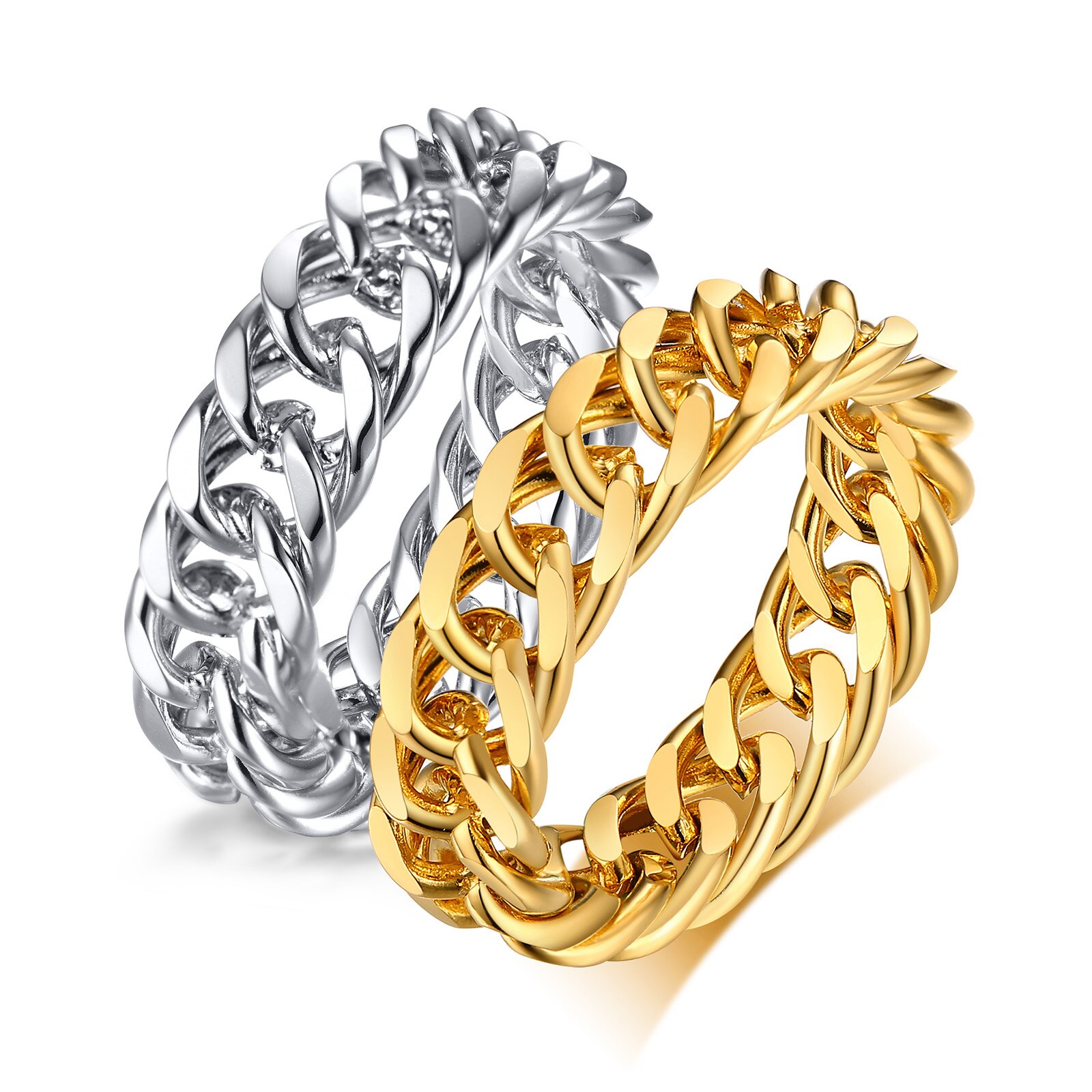 Anillo LINK para hombre, anillo de cadena Miami de acero inoxidable, pendientes gruesos de amistad cubana para hombres y mujeres, joyería de banda