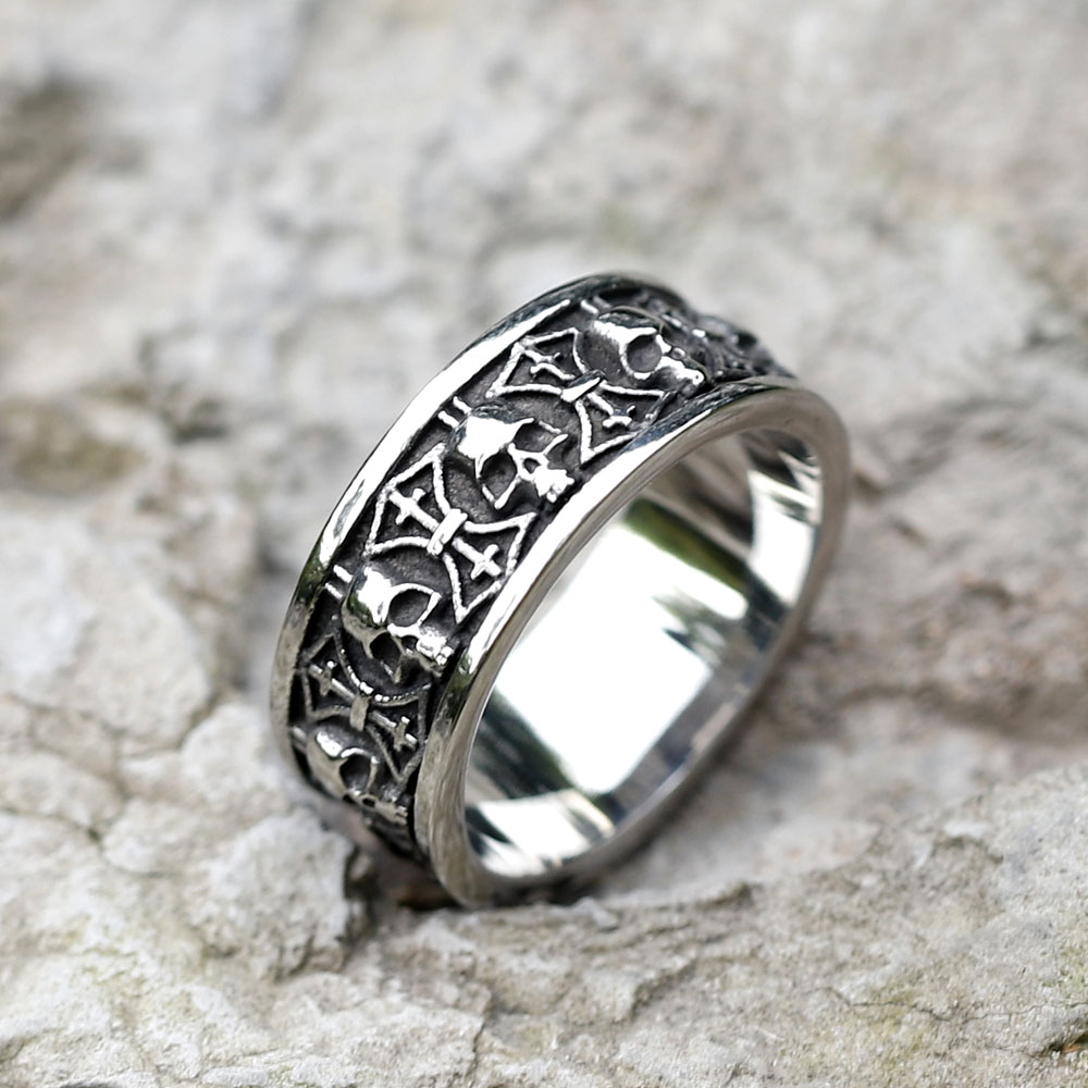 Men's 316L stainless steel rings Unique Gods of War Ares Skull ring Vintage Aegishjalmur Jewelry