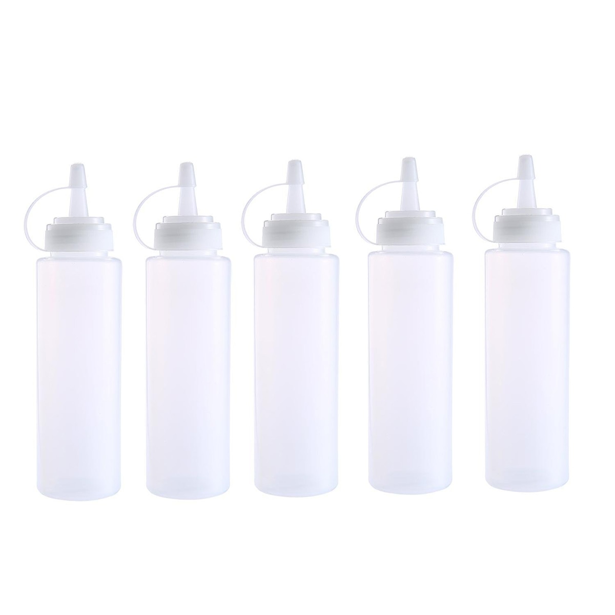 Un ensemble de 5 tailles 8 oz bouteille de sauce en plastique pour ketchup maison et restaurant, moutarde, mayonnaise