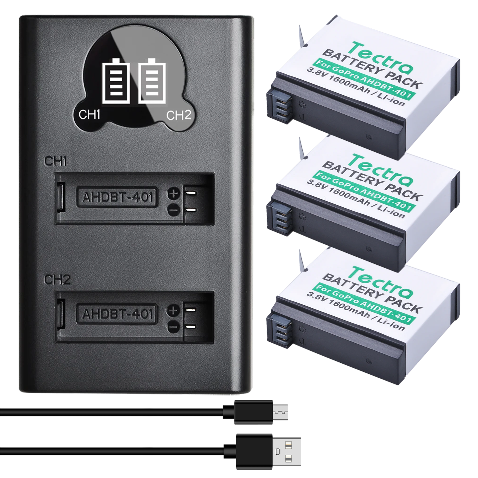 Batería de iones de litio AHDBT-401 Hero 4, cargador LED tipo C para Gopro HERO 4 negro/HERO 4 plateado: RED