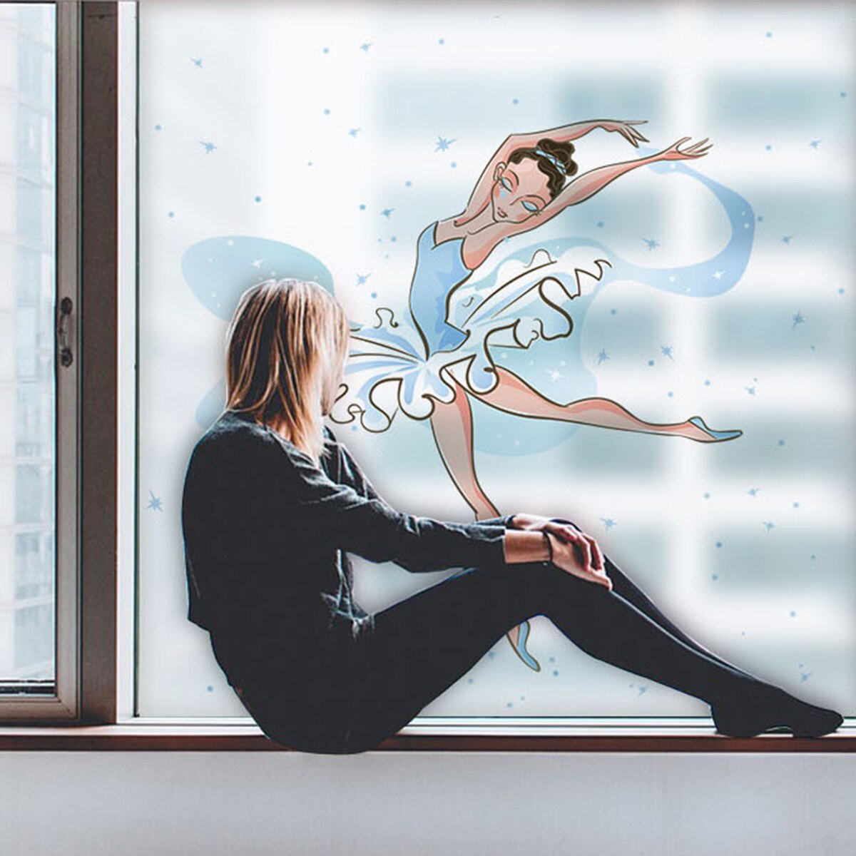 Window Decals, Dancing Girl PVC Window Decals Removable Wall Stickers Wall Posters for Home Office