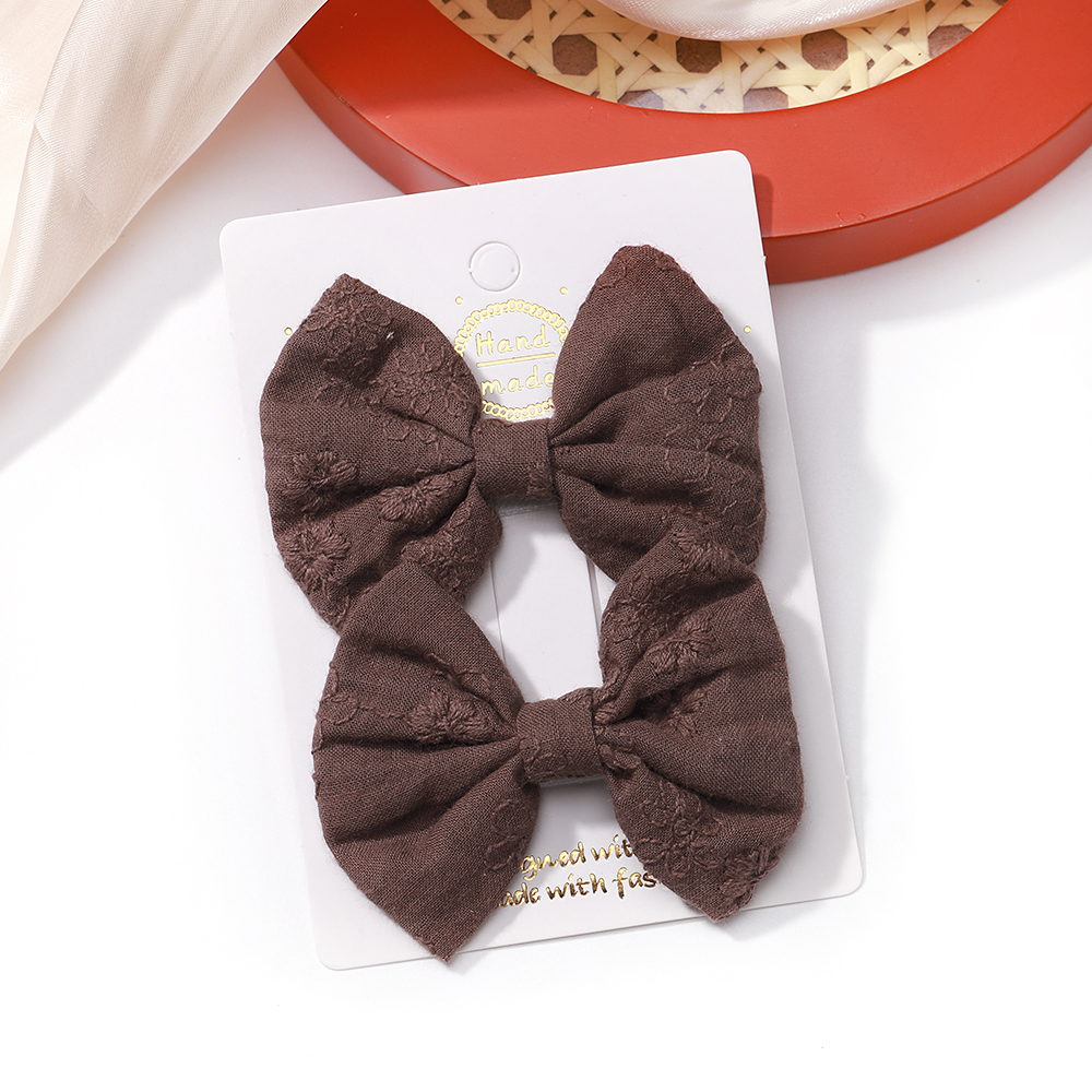 2 unids/set de pinzas para el cabello con lazos bordados, horquillas sólidas para niñas, pasadores de algodón hechos a mano, pasador de pelo de mariposa para niños, sombreros coreanos: Blanco