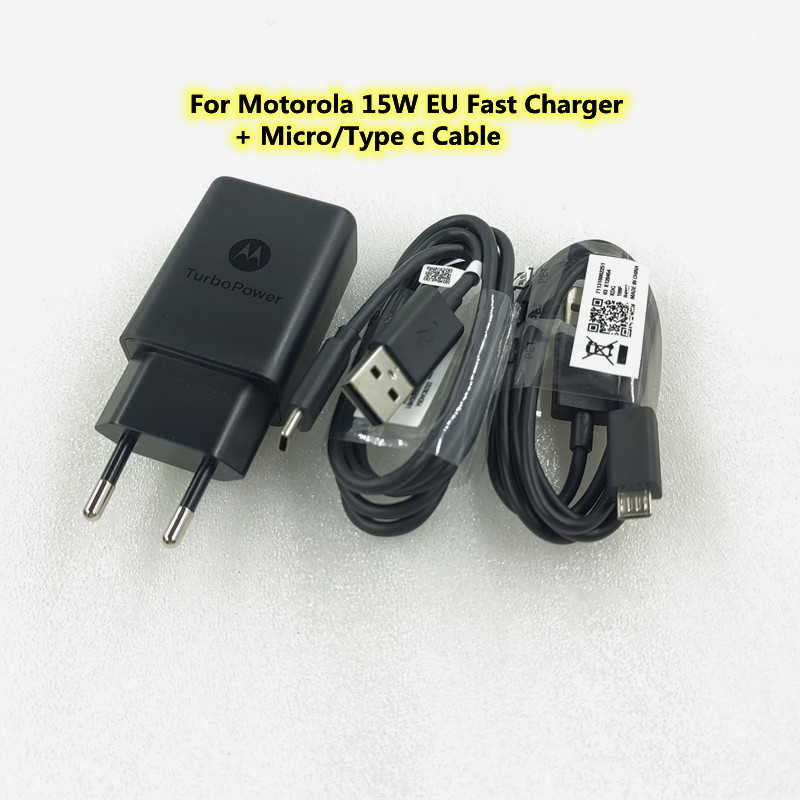 Dla Motorola 15W szybka ładowarka Turbo Power ue wtyczka Adapter 1M Micro USB/typ C kabel do Moto Edge +/G Plus/Razr/G/G9 moc/Z4/G50