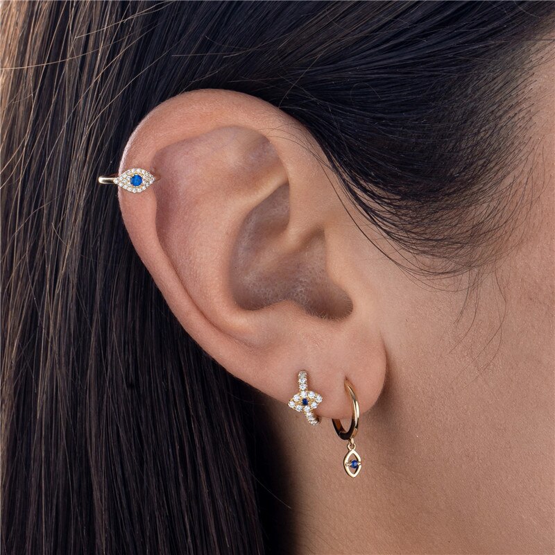 CANNER 1PCS Copper Ear Cuffs For Unpierced Ears Blue Evil Eye Zircon Twist Clip Earrings For Women Earcuff percing oreille femme