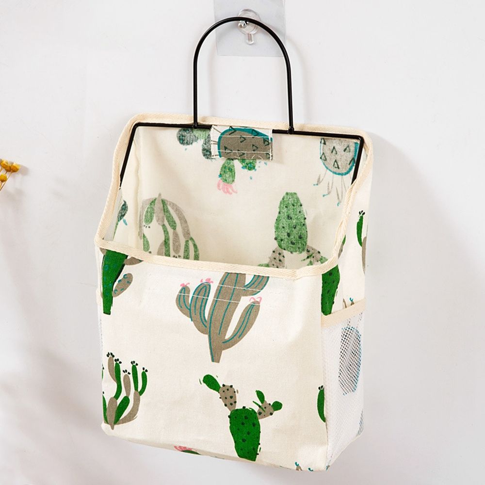 Panier de rangement en lin et coton, tissu imprimé à rayures simples, sac de rangement mural suspendu à la maison ou au bureau avec crochet: 7