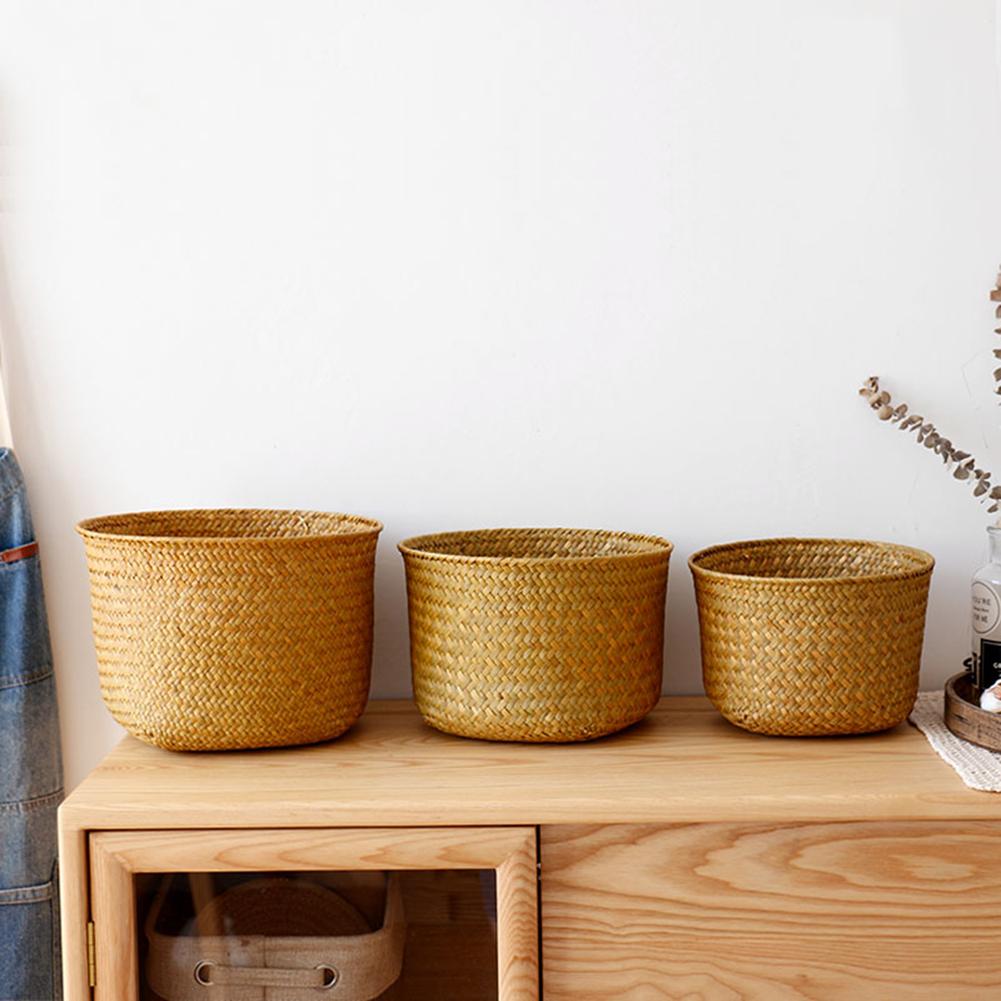 Nordic Stijl Hand geweven Opslag Mand Bloempot Fruit Rotan Mand Plant Pot Container Inklapbare Zeegras Wasmand
