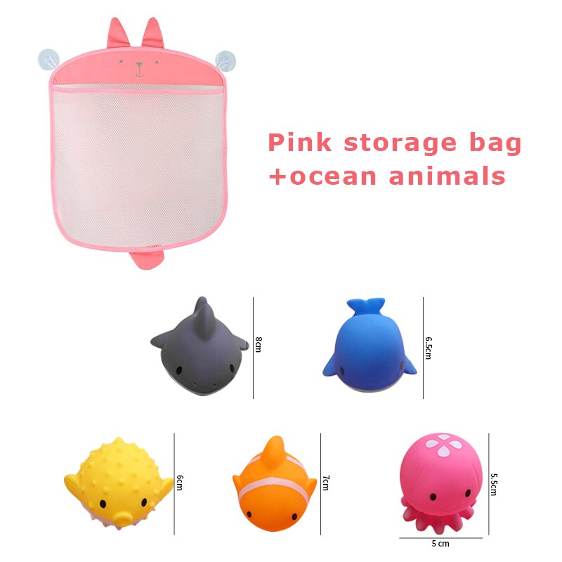 Baby Bathroom Bath Toys Organizer Storage Bag Basket Net Bathing Pool Interactive Toy Water Shower Set For Kids Children: Pink x Ocean