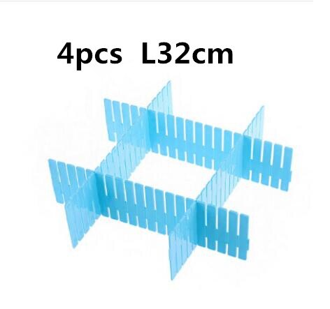 Divisor organizador da gaveta 32*7cm, 4 unidades,, armazenamento, roupa íntima, braçadeira, diy, rede, plástico, separador, caixa de jóias cl6215: 4PCS-blue-L32cm