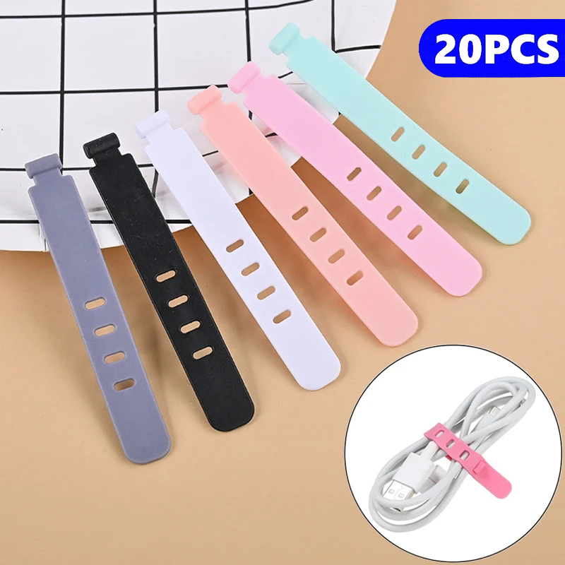 20/12/4 stk. kabelstrips, ledningsorganisator, silikontrådholder, glidelåsklips, gjenbrukbare strips, keeperwinder, gummi