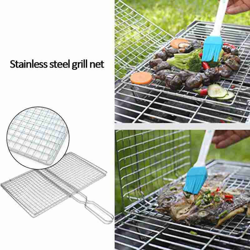 Cesta antiadherente Triple para asador de pescado, parrilla con mango de Metal, rejilla para barbacoa, accesorios para barbacoa, herramienta para exteriores para asar pescado, barbacoa R B0N4
