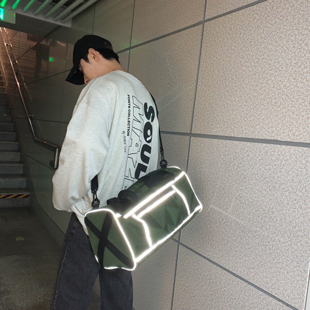 Gym Shoulder Bag With Reflective Stripe Dry Wet Separation Packing Organizer Waterproof Nylon Sport Travle Duffel Bags X236A