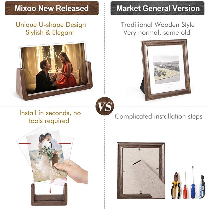 4X6 Wood Photo Picture Frame 2 Pack - Rustic Wooden Picture Frame with Walnut Wood Base For Tabletop Or Desktop Display