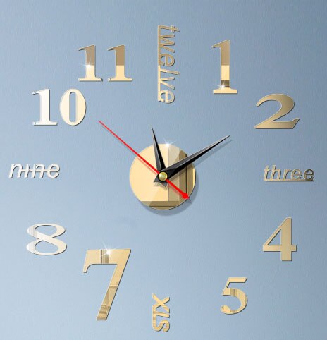 3D Mirror Wall Clock DIY Wall Clocks Home Decoration Modern Bedroom Decorative Wall Sticker Watch For: Gold