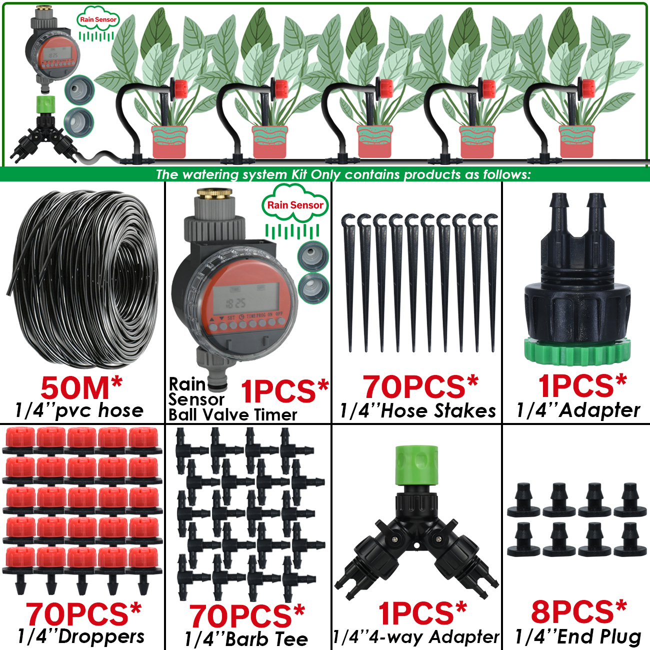 Kit automático de rega de jardim KESLA conta-gotas micro irrigação por gotejamento, bricolage para vaso, gramado, legumes, estufa, 5-50m