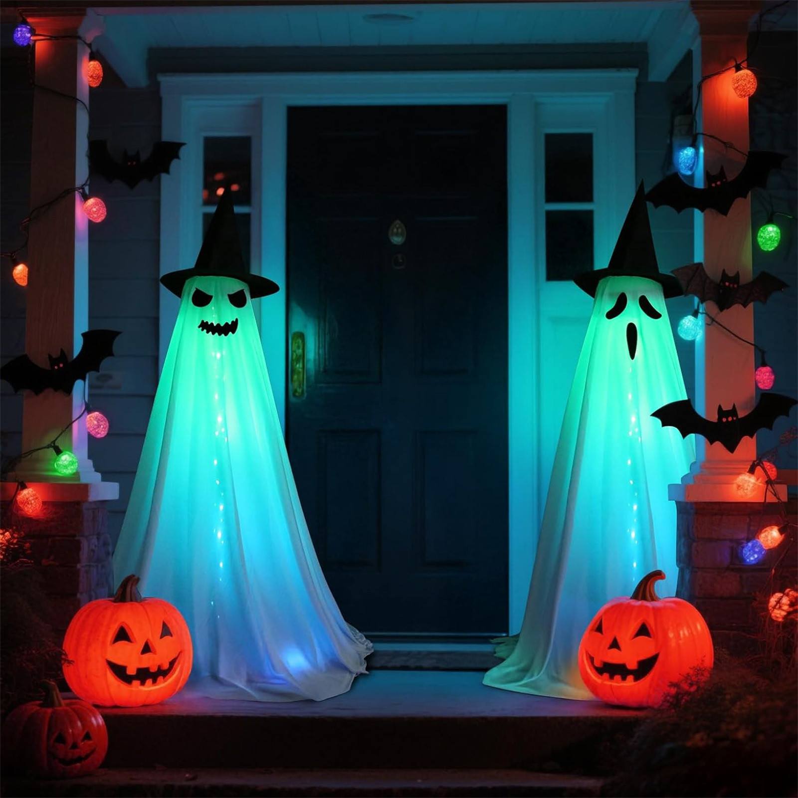 Lysende spøkelse halloween-dekorasjoner utendørs spøkelsesdekorasjoner skumle stående spøkelser dekor til inngangsdør veranda hage hjemmefest