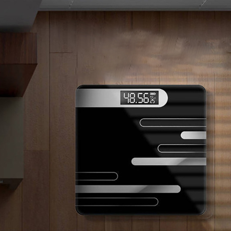 Balance de poids électronique en verre, salle de bain, affichage LCD intelligent, corps humain, pesage numérique, grand affichage, affiche la température météo