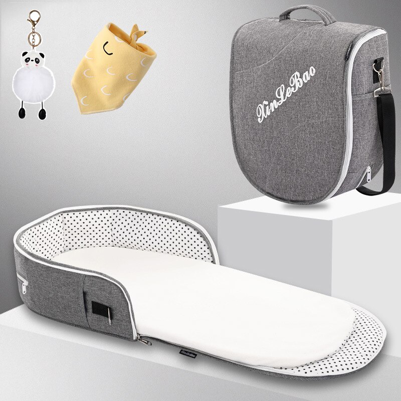 Lit de bébé portatif, couffin multi-usage pour voyager avec un -né, berceau portable, avec matelas et moustiquaire, pliable, cordon ajustable: B Gray no nets