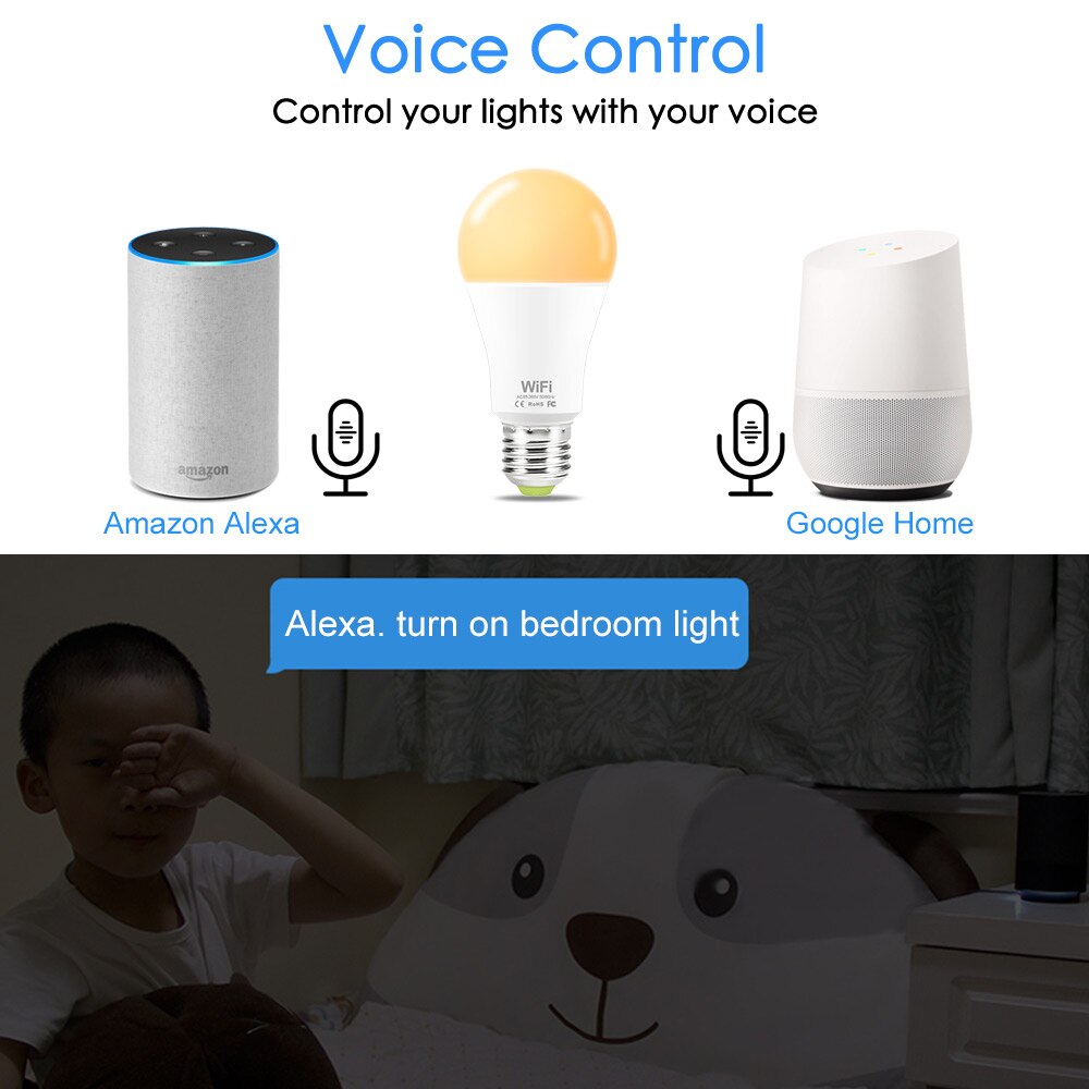 WiFi Smart LED Light Bulb Dimmable Timing Energy-saving APP Remote Control Work With Alexa Echo Google Home E27 B22 Smart Bulb