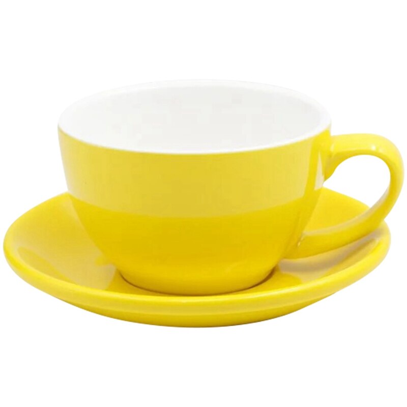 300Ml, Prachtige Keramische Koffie Beker En Lepel Set, , Grote Capaciteit Cup, Europese: Yellow