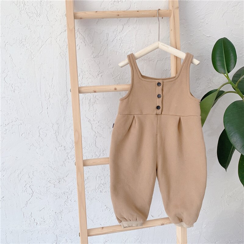 Vauvan fleece paksut haalarit talvisöpöt lämpimät haalarit lasten rento henkselit housut ruokalappu housut: 20719 khaki / 4t 110cm
