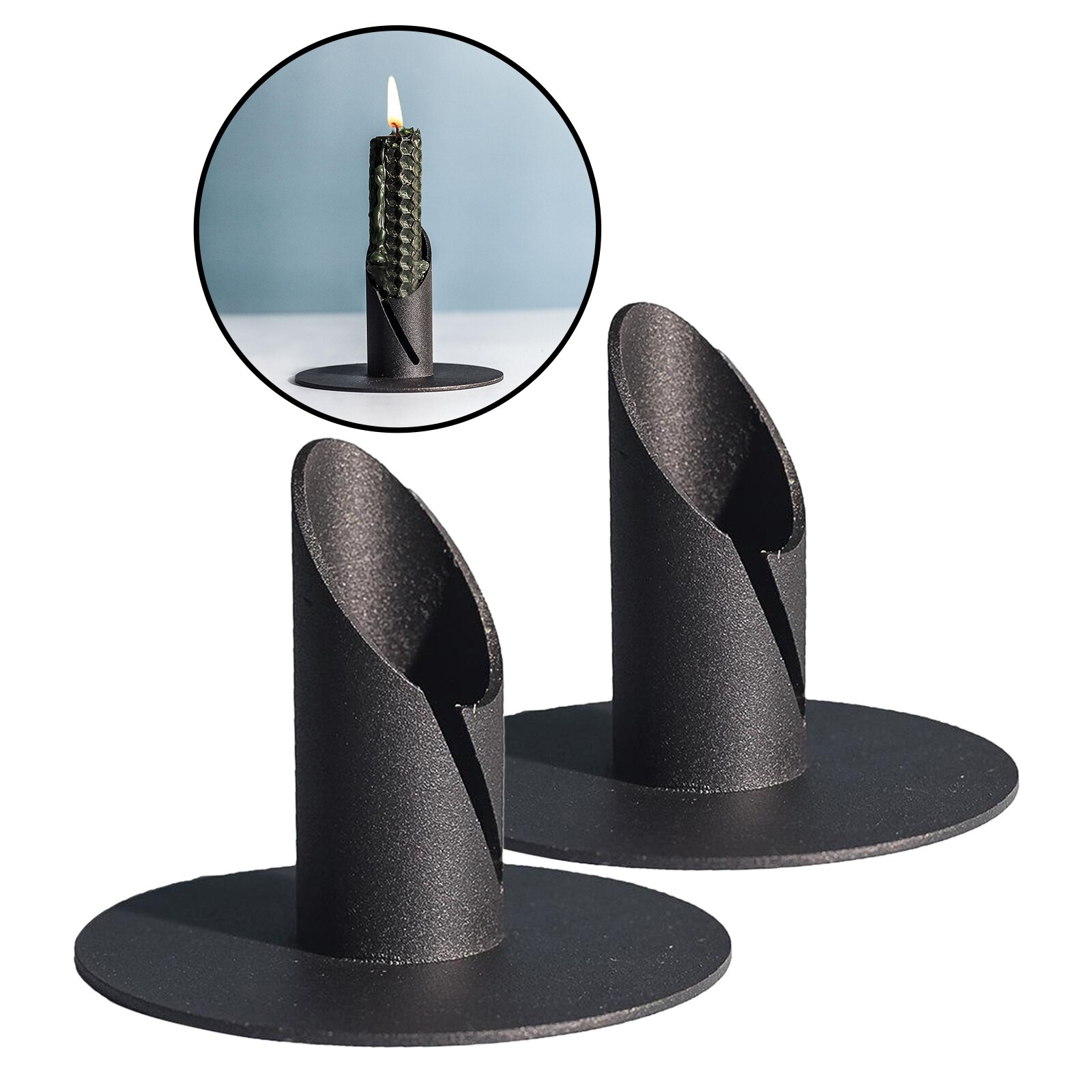 2pcs Iron Candle Holders, Decorative Iron Pillar Candle Stand Candlestick for Wax Candles Wedding Christmas Spa: Black