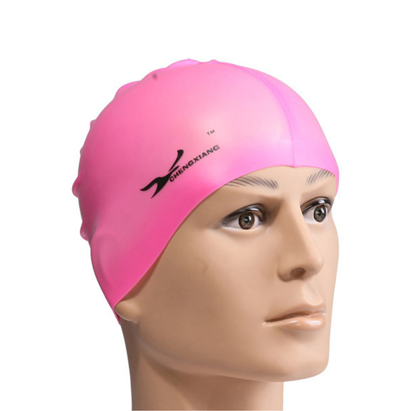 Elastisk silikone vandtæt svømning hætter beskytte ører langt hår sport svømme pool hat til mænd og kvinder voksne: Lyserød