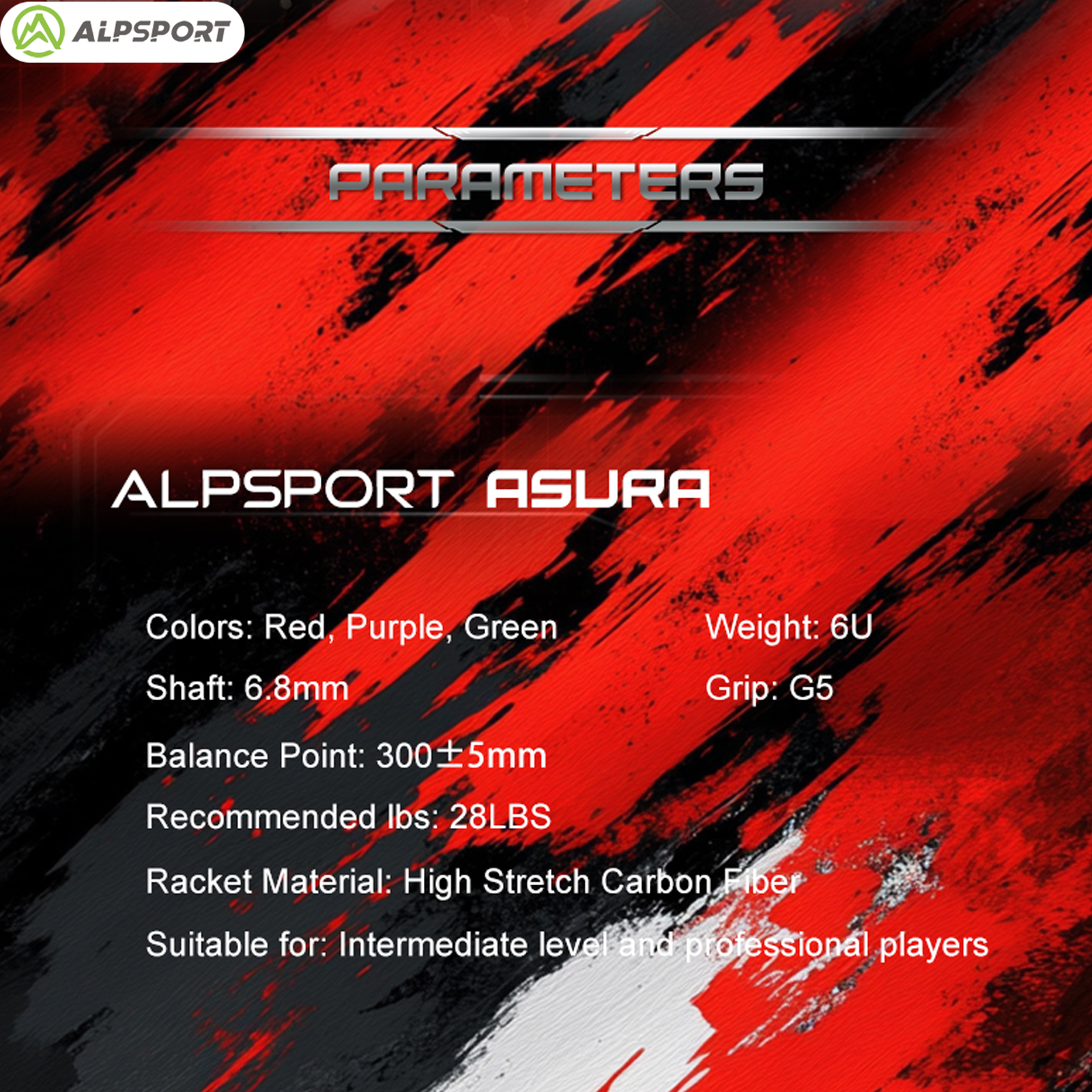 ALPSPORT Asura 6U MAX 38LBS G5 Black Badminton Racket Full Carbon Fiber Original Pro Offensive for Teens & Outdoor Sports