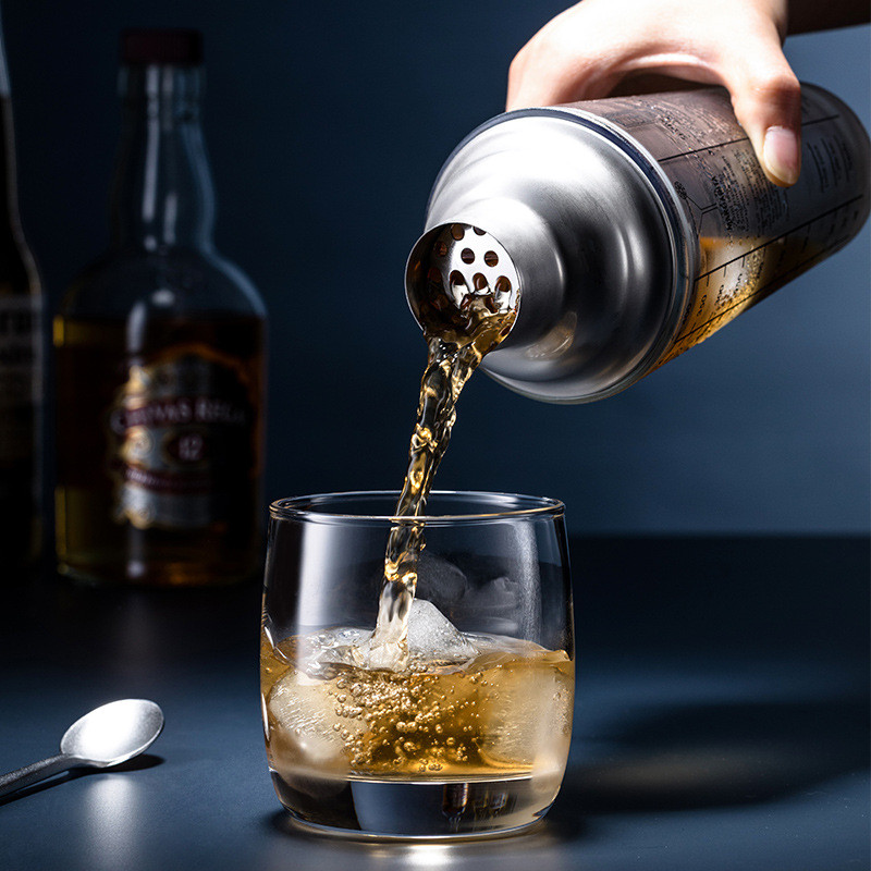 Cocktail Shaker Scale Glass Hand Wine Beverage Mixer Shaker Bartender Fruit Juice Snow Ke Cup Party Bar Tools