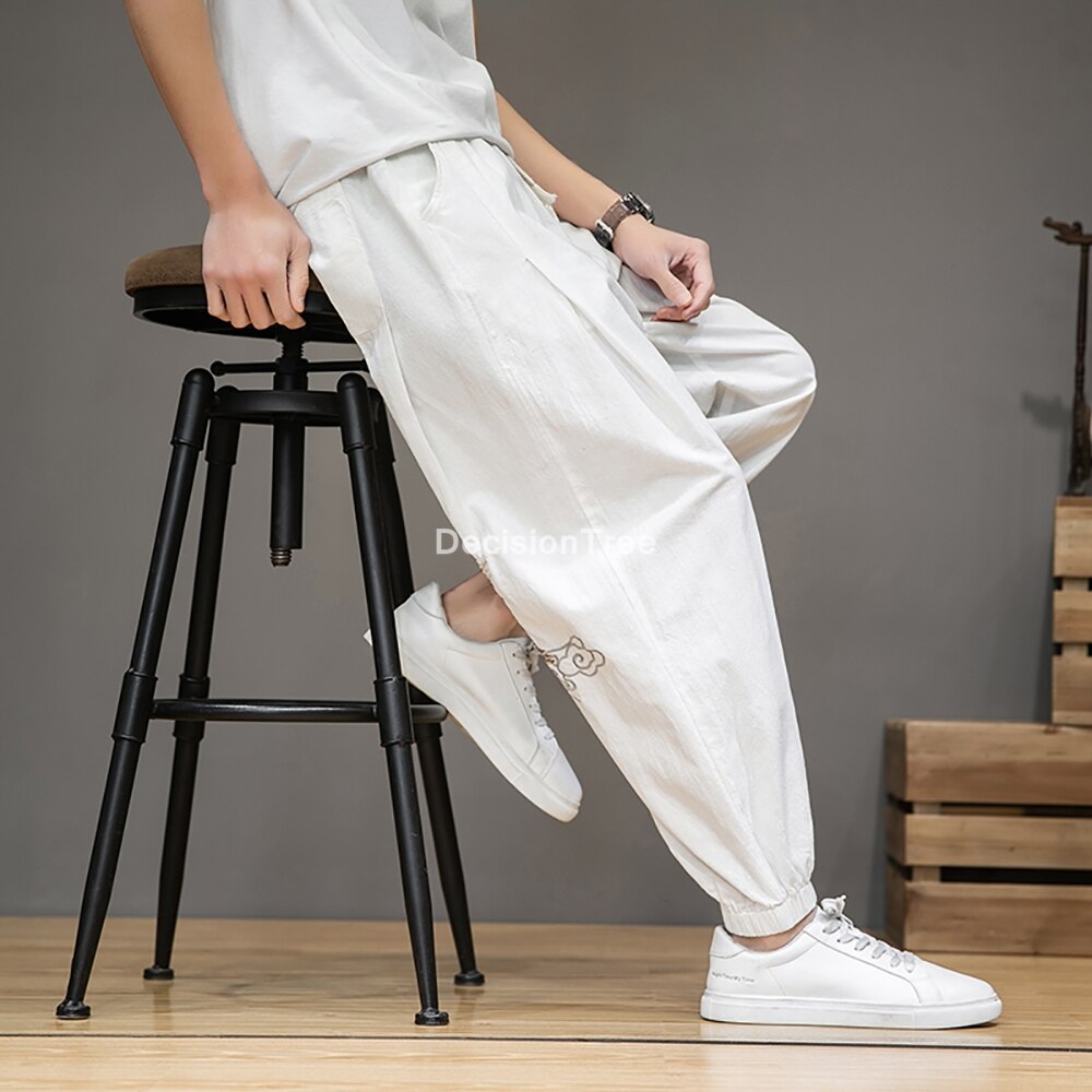 Chinese Stijl Katoen Linnen Broek Mannelijke Kung Fu Tai Wushu Broek Mannen Jogger Broek Streetwear Mannen Joggers Broek