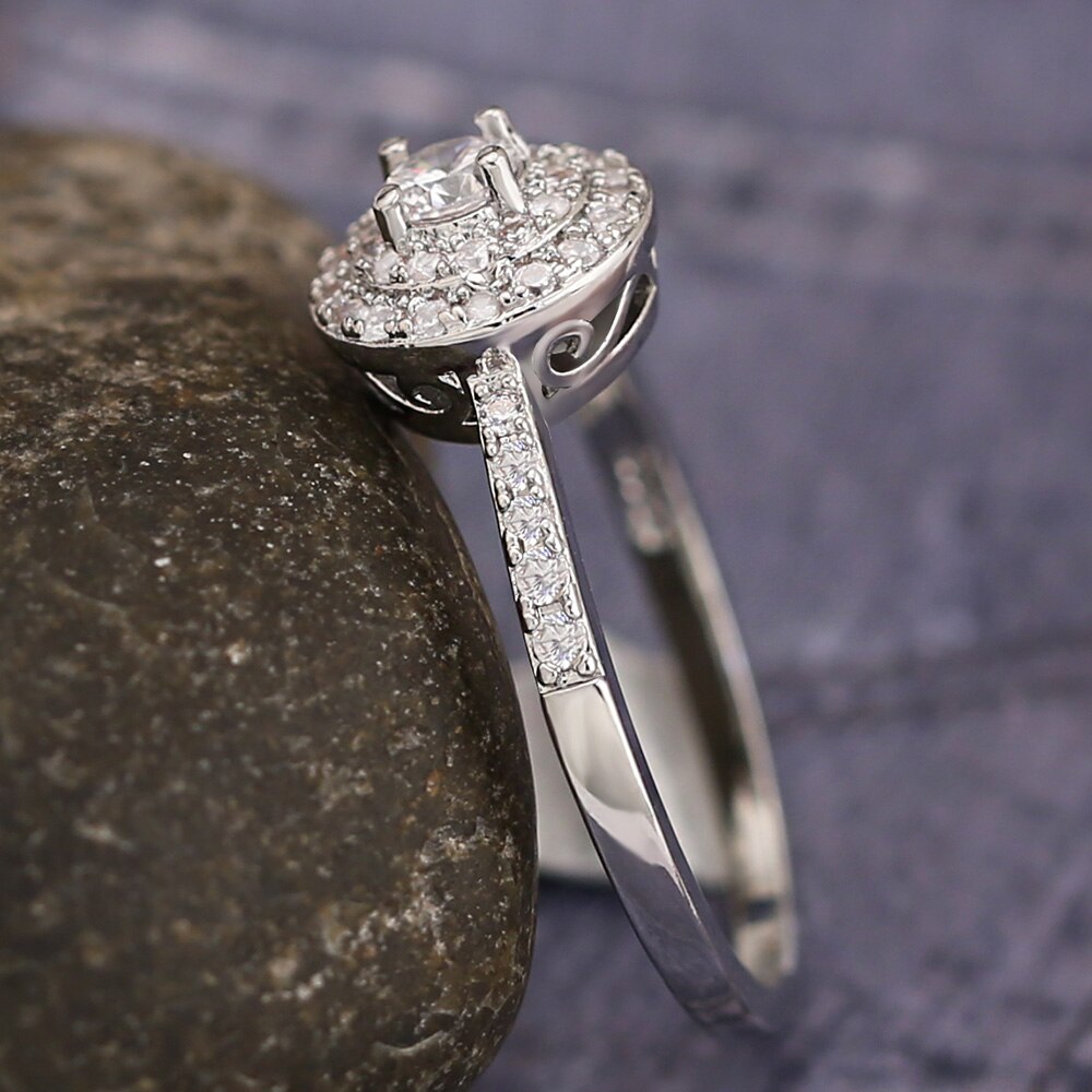 Huitan Pretty Engagement Ring For Women Prong Setting Wedding Bands Jewelry With Micro Paved Luxury Wedding Ring Lots