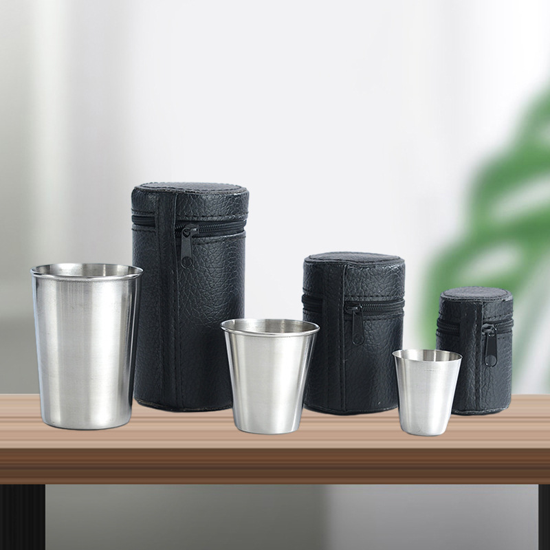 Juego de tazas de acero inoxidable para viajes prácticos al aire libre, Mini vasos para whisky, vino con estuche, vasos portátiles de 30ml/70ml/170ml, 4 Uds.