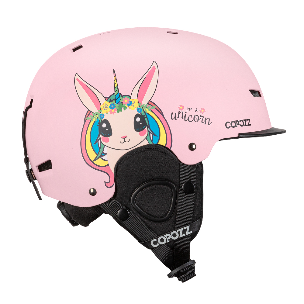COPOZZ casco de esquí dibujos animados medio cubierto casco de seguridad antiimpacto ciclismo esquí Snowboard casco deportivo para adultos y niños: S / Castaño