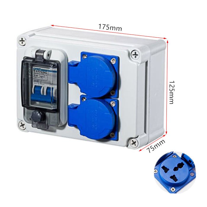 Outdoor rainwater socket Three holes 220V/ 10A home wall mounted multi-function outdoor socket box electric car charging: 2K 2P MCB / Multi-function socke