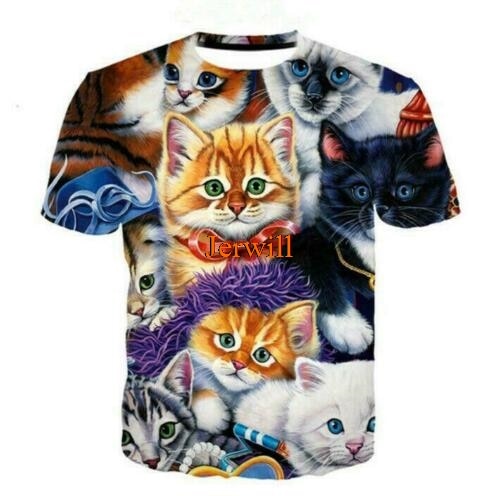 Men Women's Animal Cat 3D Printed Casual T-Shirt Short Sleeve: XL