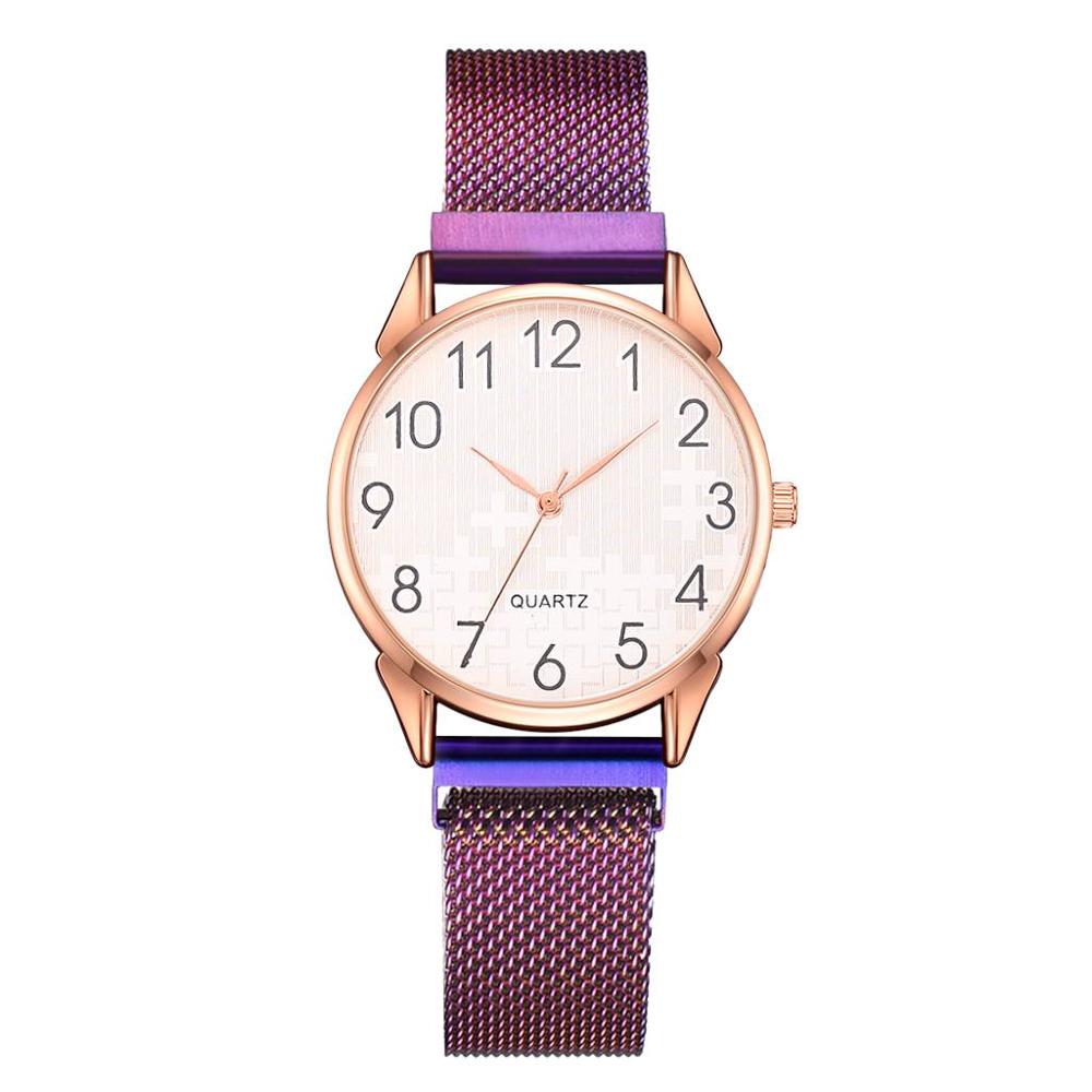Ensemble de 2 montres pour femmes avec bracelet en maille magnétique et aimant en or, montres à quartz à chiffres arabes pour femmes: Violet 
