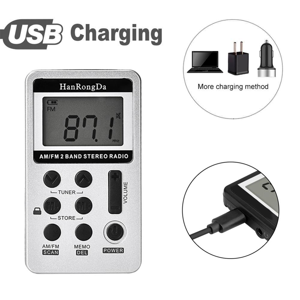 Portable Radio Rechargeable Battery FM/AM Radio with LCD Display Adjustable Volume 3.5mm Earphone