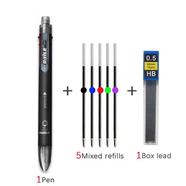 6 In 1 Multicolor Ballpoint Pen Multifunction Pen Contain 5 Color Ball Pen & 1 Automatic Pencil Top Eraser Office School Supply: light green