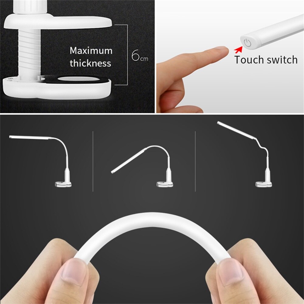 Bureaulamp Usb Led Tafellamp Tafellamp Met Clip Bed Leesboek Licht Led Bureaulamp Tafel Touch 3 modi