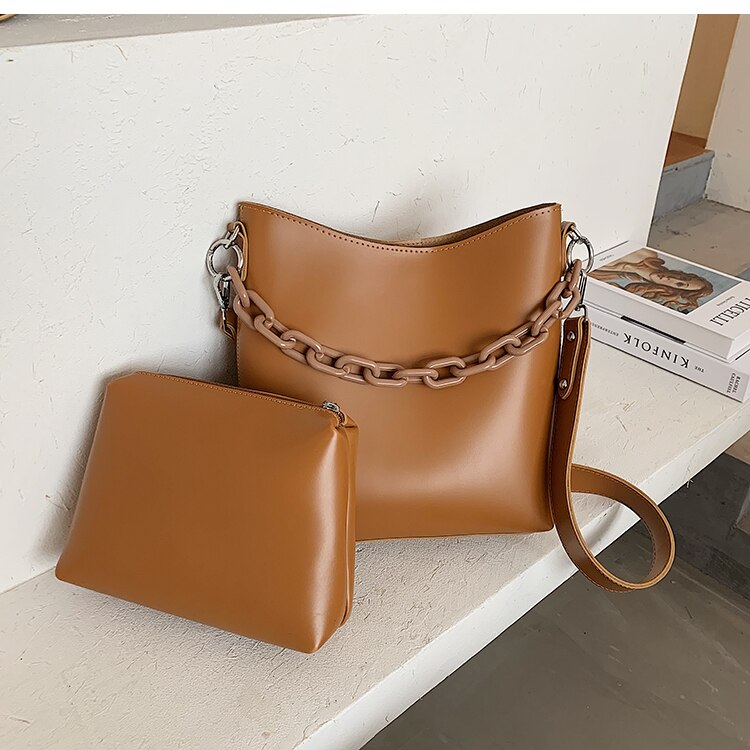 coréen grande capacité sac seau sac à main et sac à bandoulière sac de messager sac fourre-tout largeur 27cm hauteur 28cm: Marron