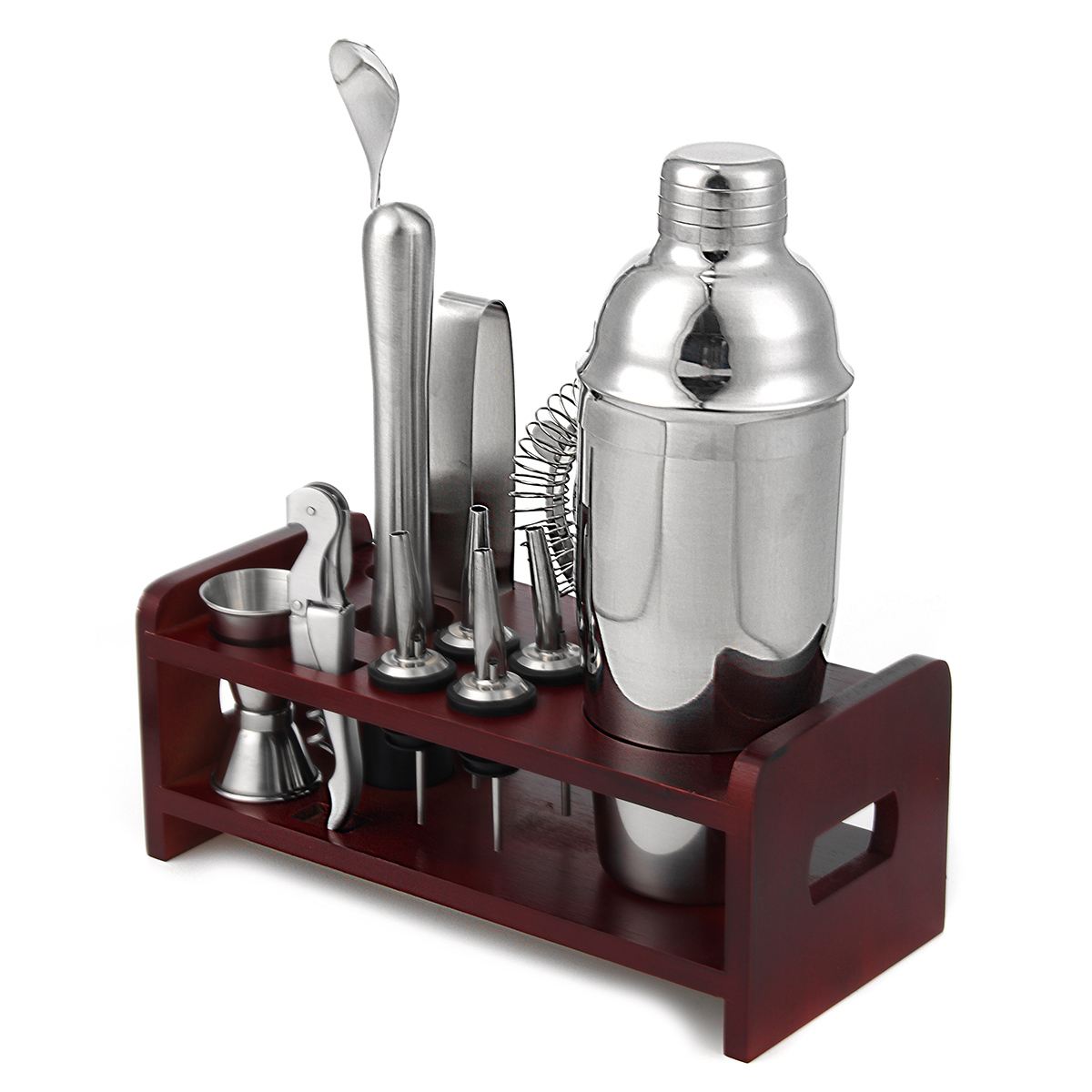 12Pcs/set 750ml Stainless Bar Cocktail Shaker Mixer Drink Bartender Browser Set Barware Set Shaker Set With Wooden Rack Stand